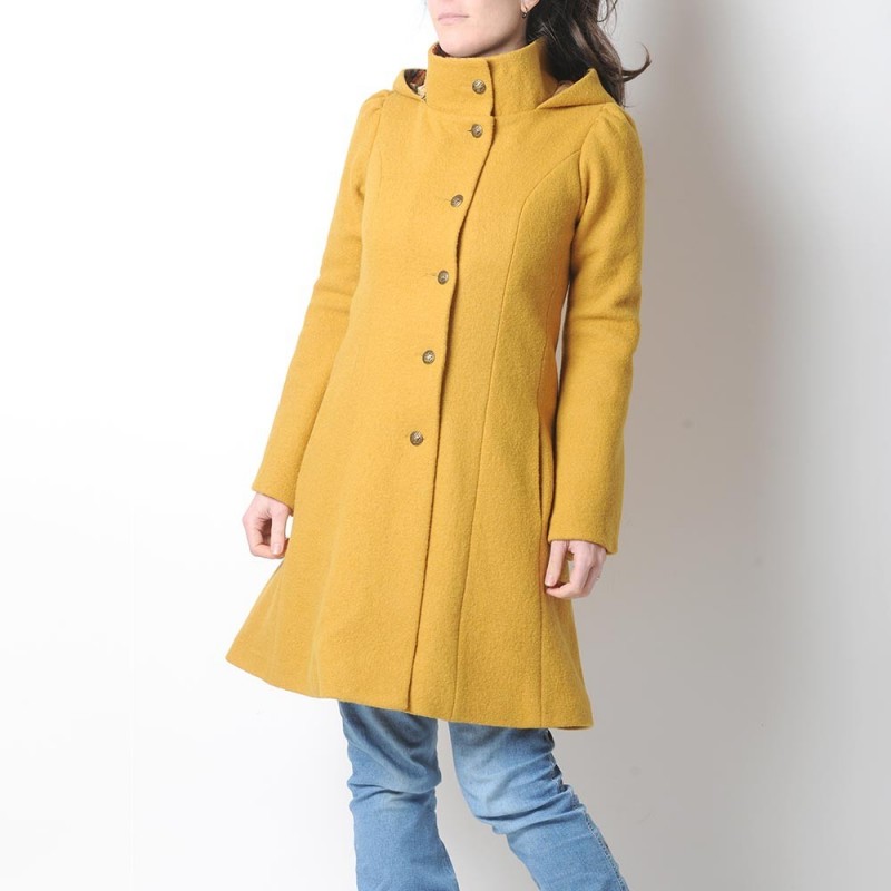 manteau laine femme moutarde