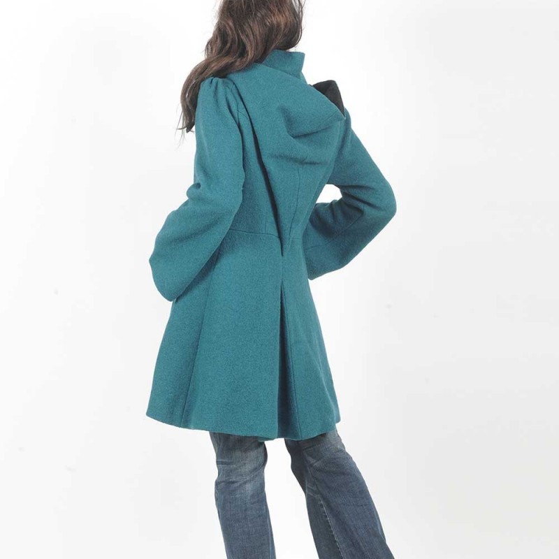 manteau laine bleu canard