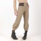 Womens beige and black checkered pants, stretchy jersey belt
