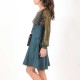 High waisted skirt with suspenders - green-blue faux suede