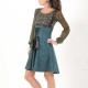 High waisted skirt with suspenders - green-blue faux suede