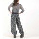 Womens long supple puffy pants, navy floral print