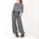 Womens long supple puffy pants, navy floral print