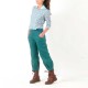 Womens puffy pants in solid green-blue linen
