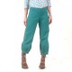 Womens puffy pants in solid green-blue linen