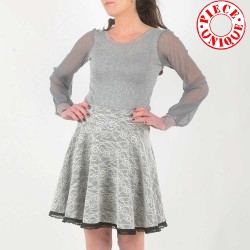 Grey flared skirt, lace and jersey
