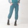 Pantalon femme 4/5 velours côtelé bleu canard, ceinture jersey