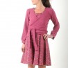 Dark pink knit jersey wrap with puffy sleeves