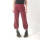 Pantalon original de créateur fabriqué en France jeune créateur femme 4/5 velours bordeaux côtelé, ceinture jersey