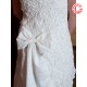 Short white wedding dress, strapless dress with big bow at the back,